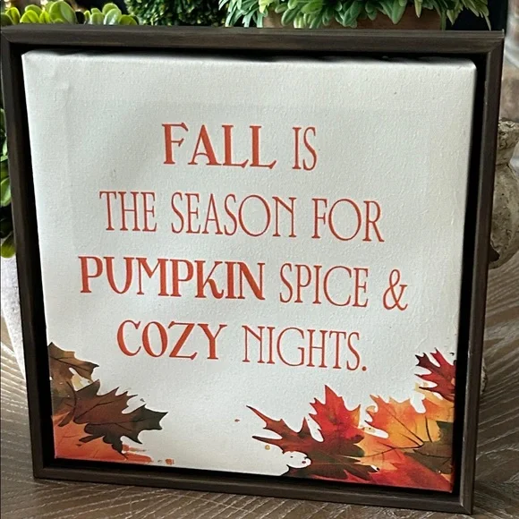 NEW! Rustic Cottage Fall Harvest Autumn Leaves Wood Frame Canvas Wall Art - Picture 1 of 4